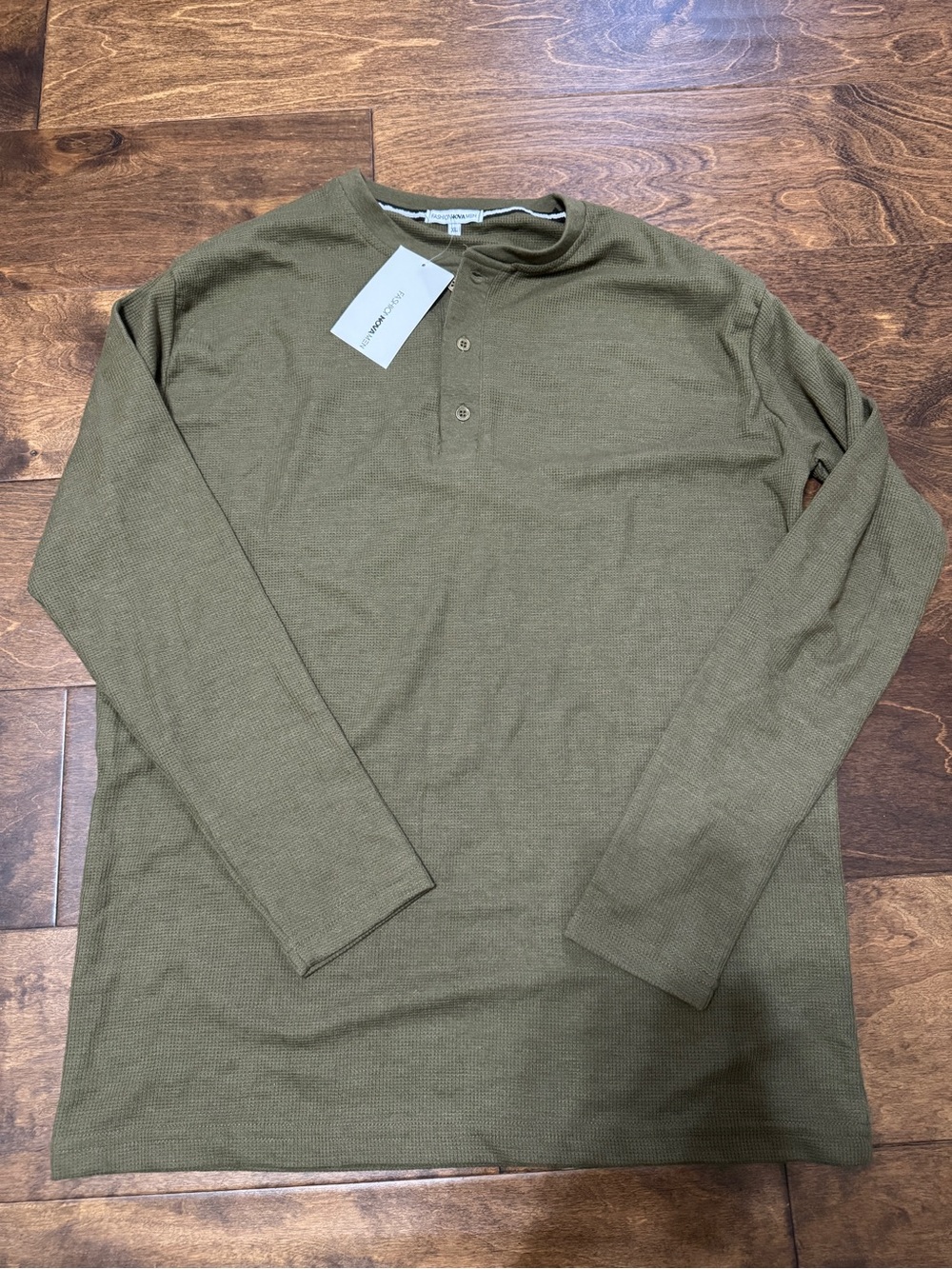 Fashion Nova Olive Waffle Knit Henley Long Sleeve